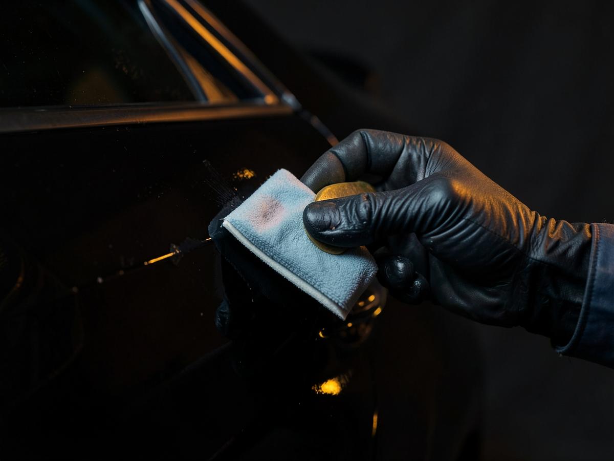 Detailer applying Vaulted ceramic coating to black car paint